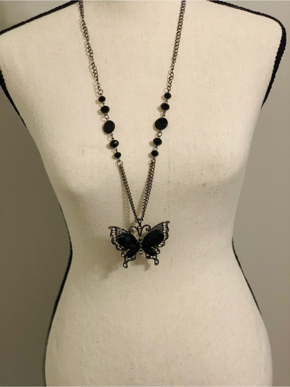 Black Butterfly Pendant Long Necklace - Women Jewelry